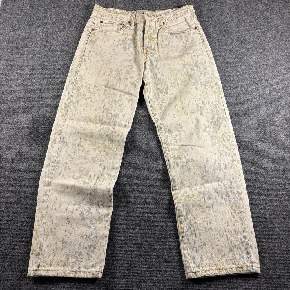 Free People Jeans Womens 26 Off White Splatter Paint High Rise Straight Leg